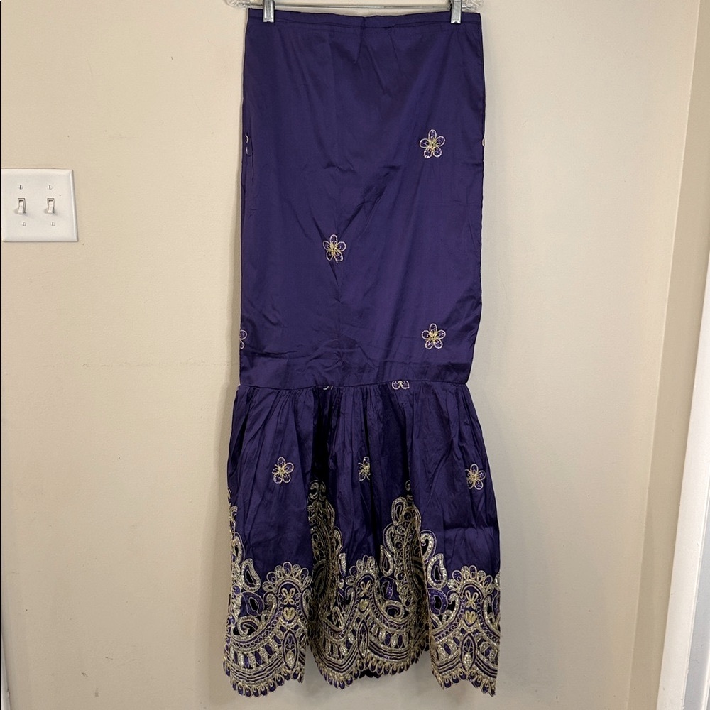Purple Embroidered Ruffled Hem Skirt - Women
